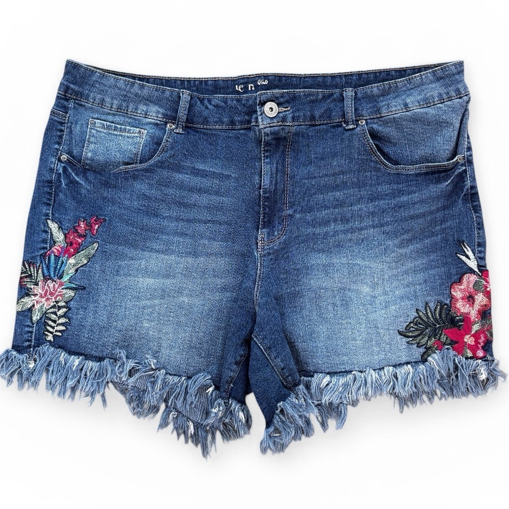 Terra & Sky Stretch Denim Jean Shorts Womens Plus Size 20W Floral Embroidered